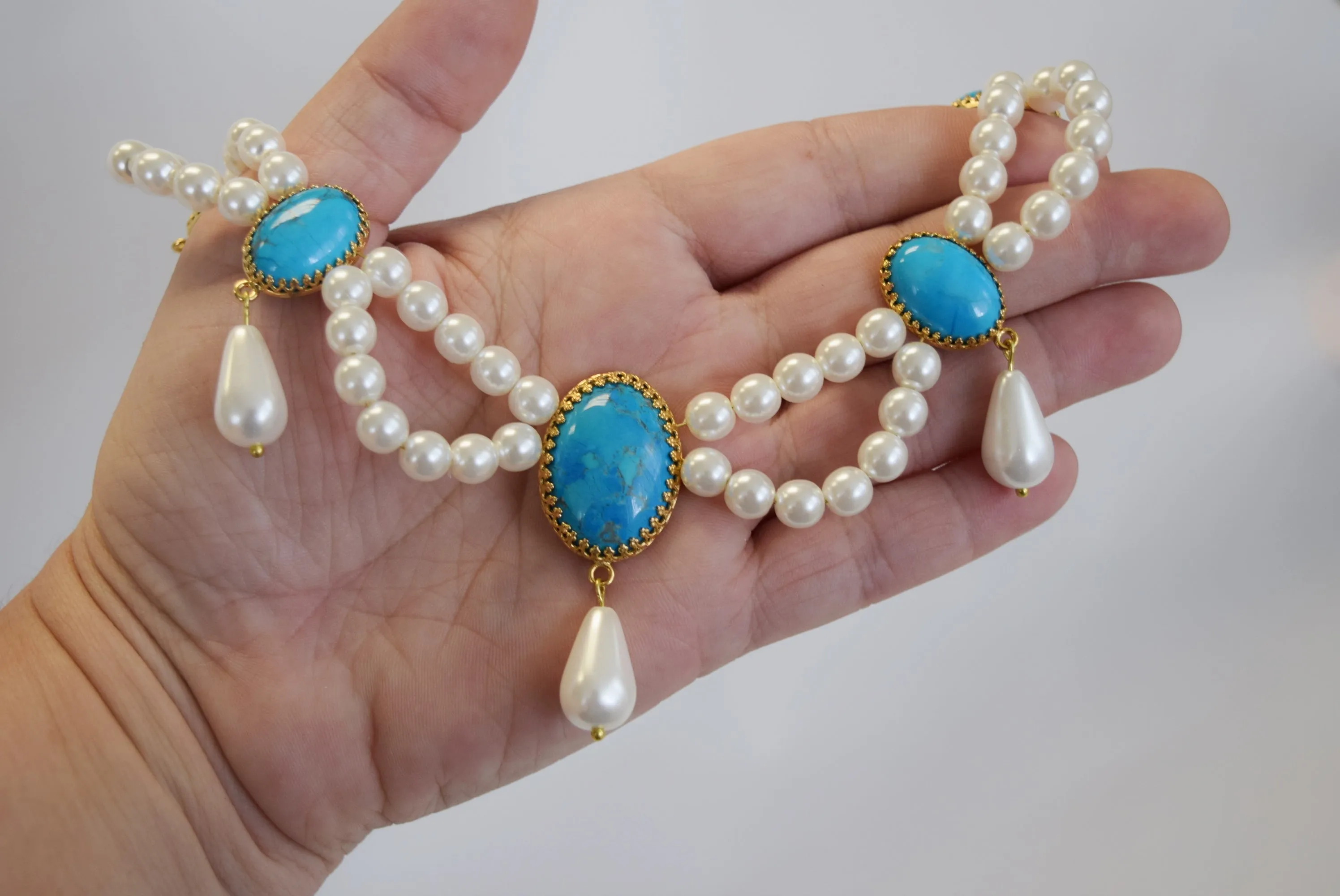 Pearl and Turquoise Festoon Necklace