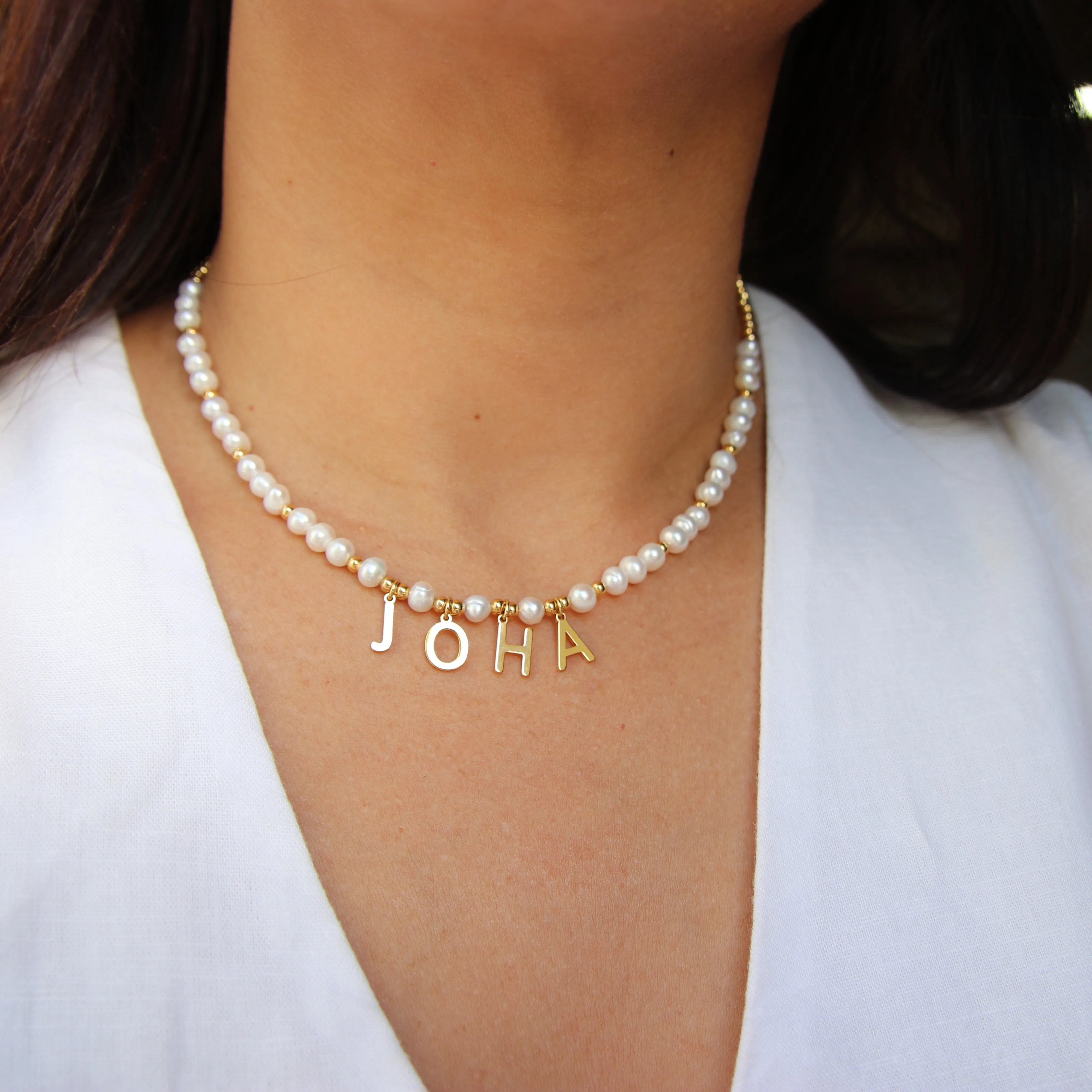 Pearl Name Gold Necklace