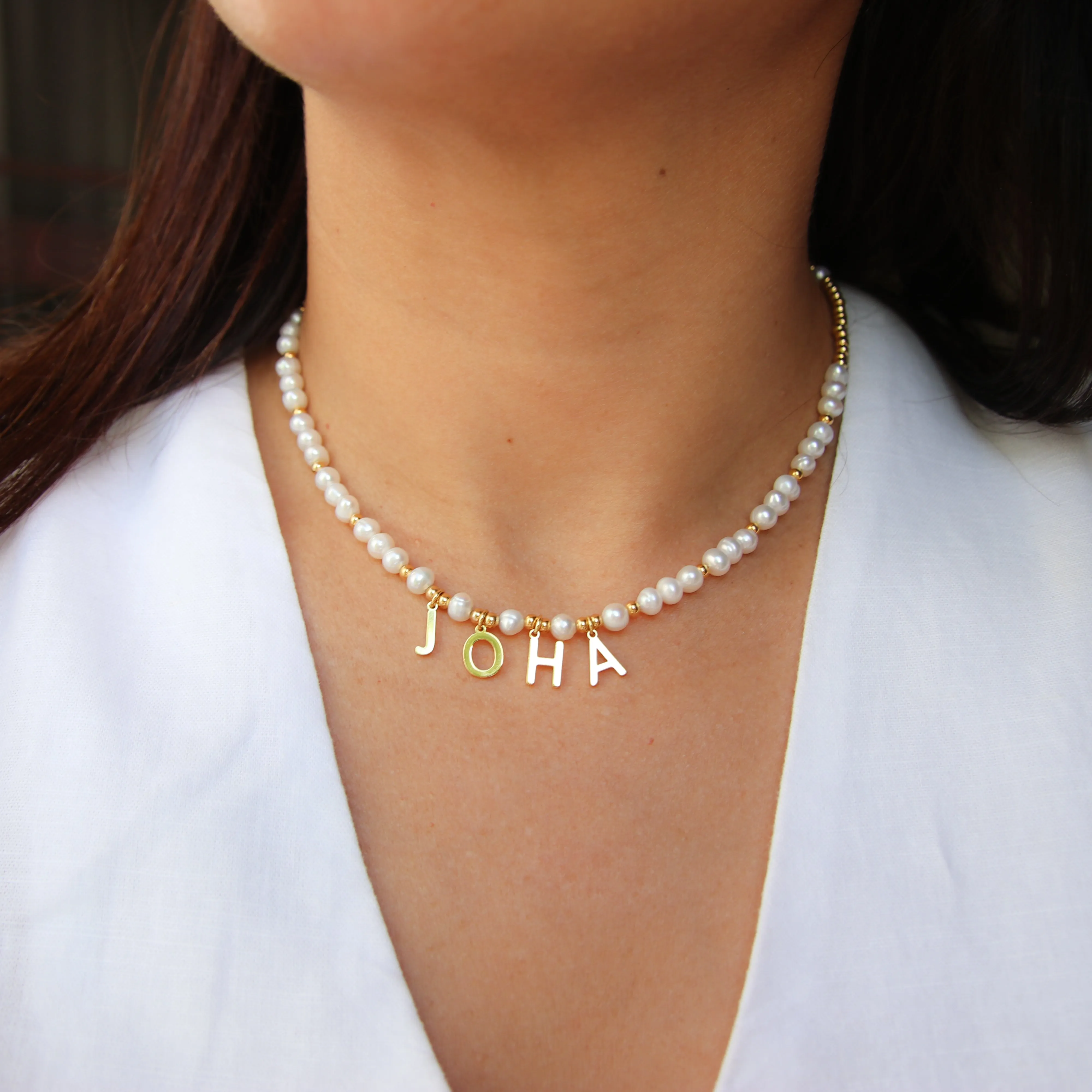 Pearl Name Gold Necklace