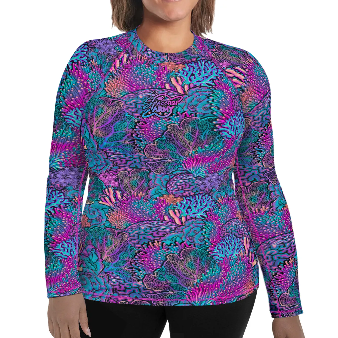 Plus Size Eco-Friendly Coral Kaleidoscope Rash Guard
