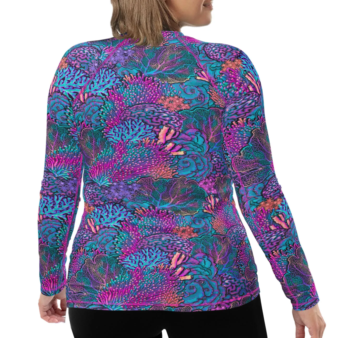 Plus Size Eco-Friendly Coral Kaleidoscope Rash Guard