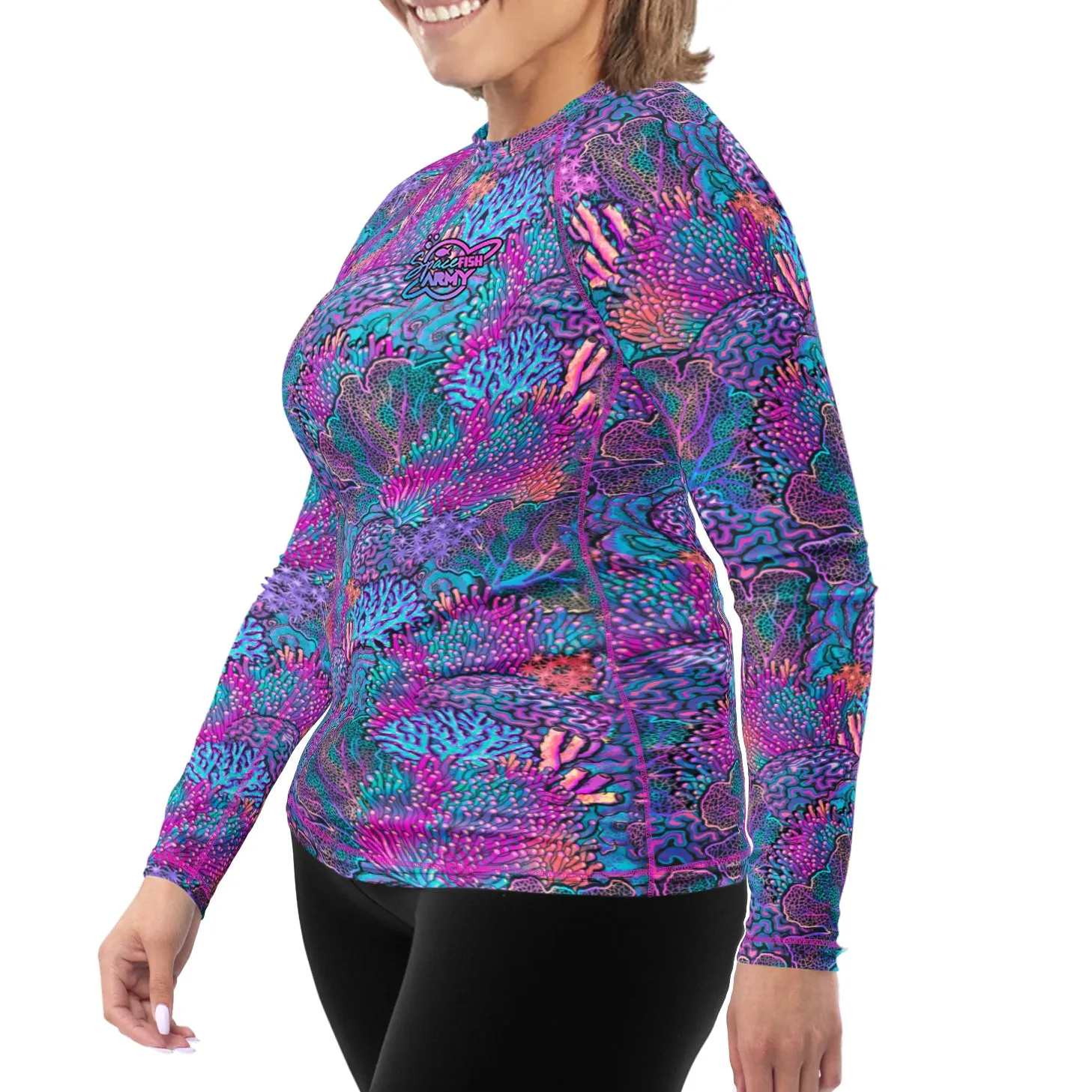 Plus Size Eco-Friendly Coral Kaleidoscope Rash Guard
