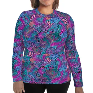 Plus Size Eco-Friendly Coral Kaleidoscope Rash Guard