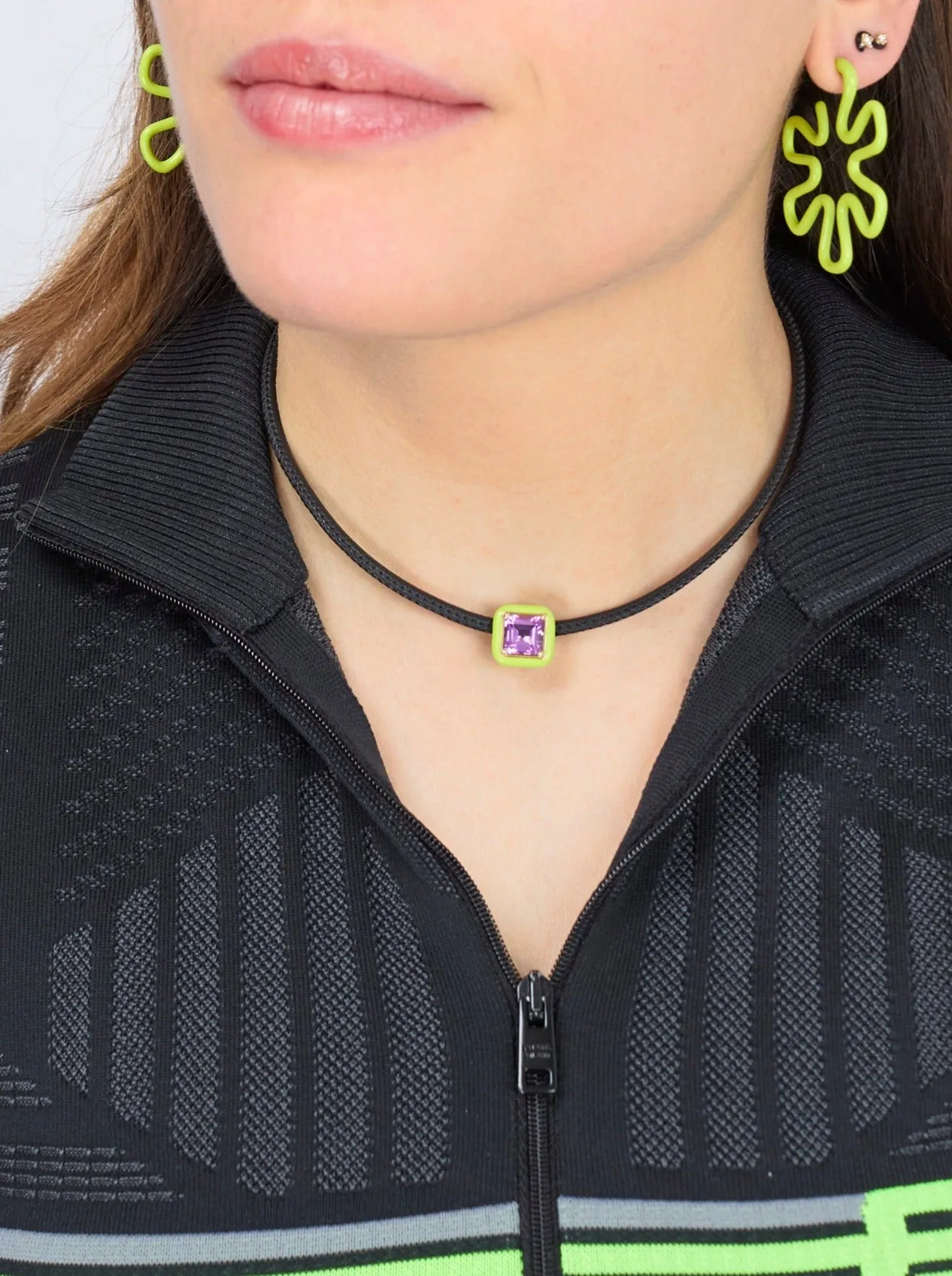POP CHOKER ~ WITH SQUARE IN CANDY SETTING IN LIME