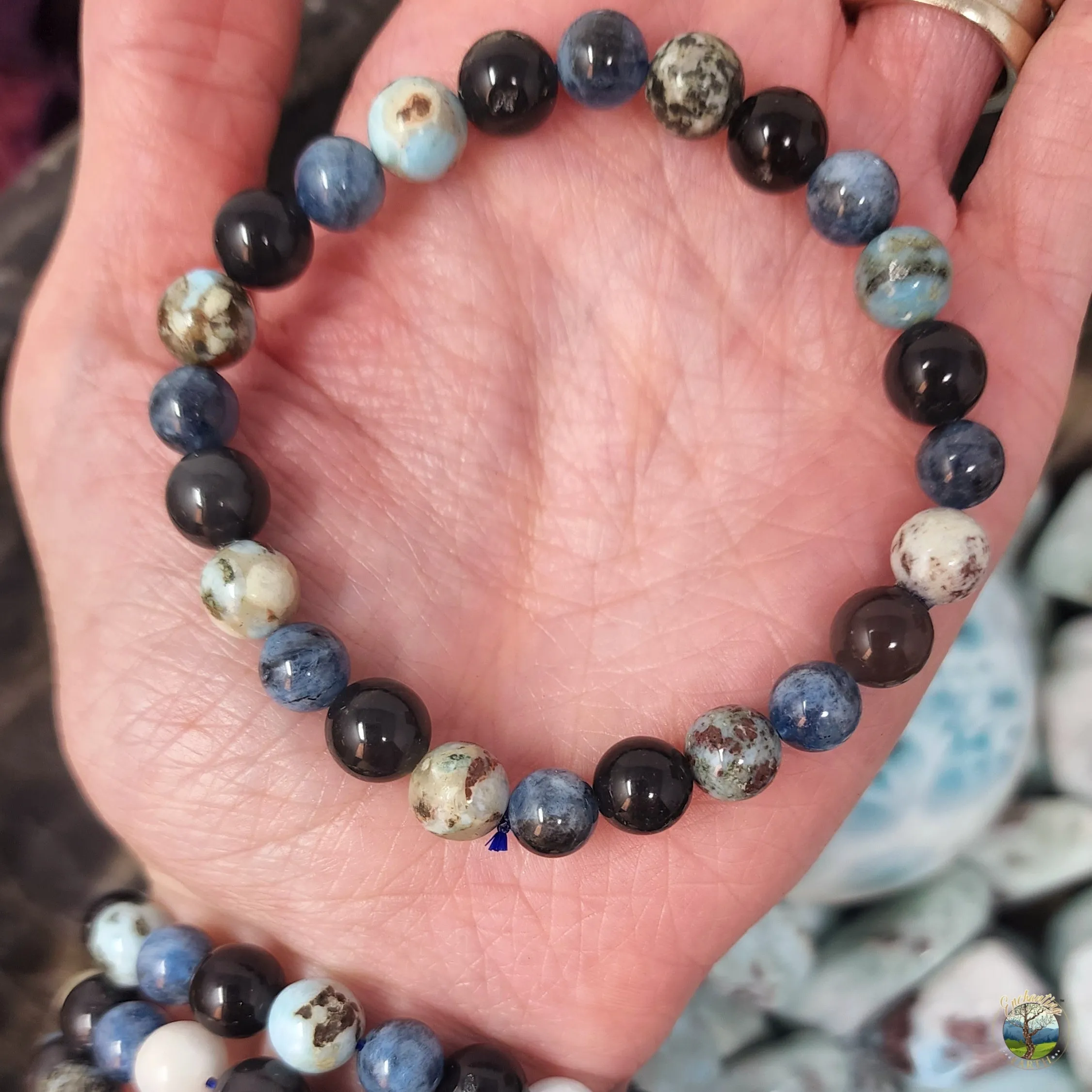 Poseidon Shadow Bracelet (Agni Manitite, Aquamarine with Biotite & Larimar with Iron)