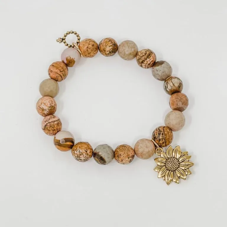 PowerBeads by Jen Petites Picture Jasper with Sunflower Charm