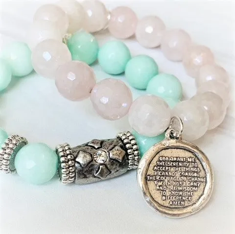 PowerBeads by jen Rose Quartz Bracelet with Serenity Prayer Charm