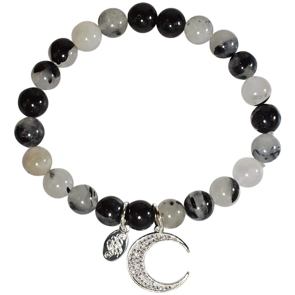 Precious Cathedral Quartz CZ Moonlight 8mm Stretch Bracelet (Sterling Silvertone)