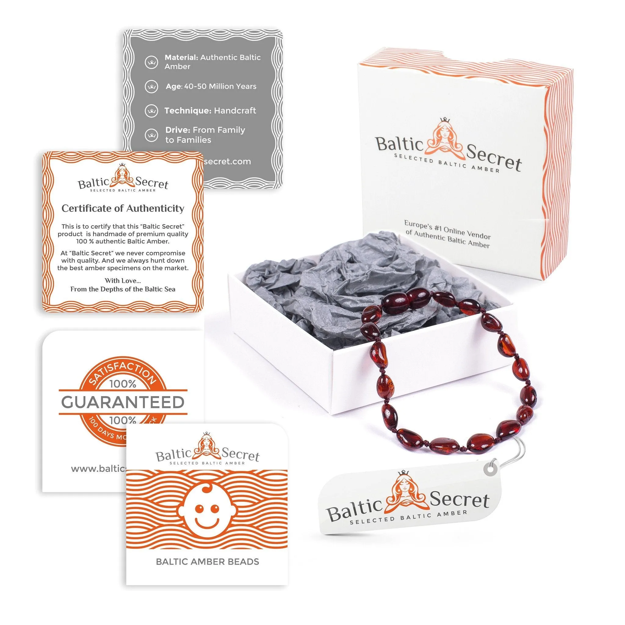 PREMIUM POLISHED CHERRY BALTIC AMBER TEETHING NECKLACE & BRACELET - SAFE & AUTHENTIC