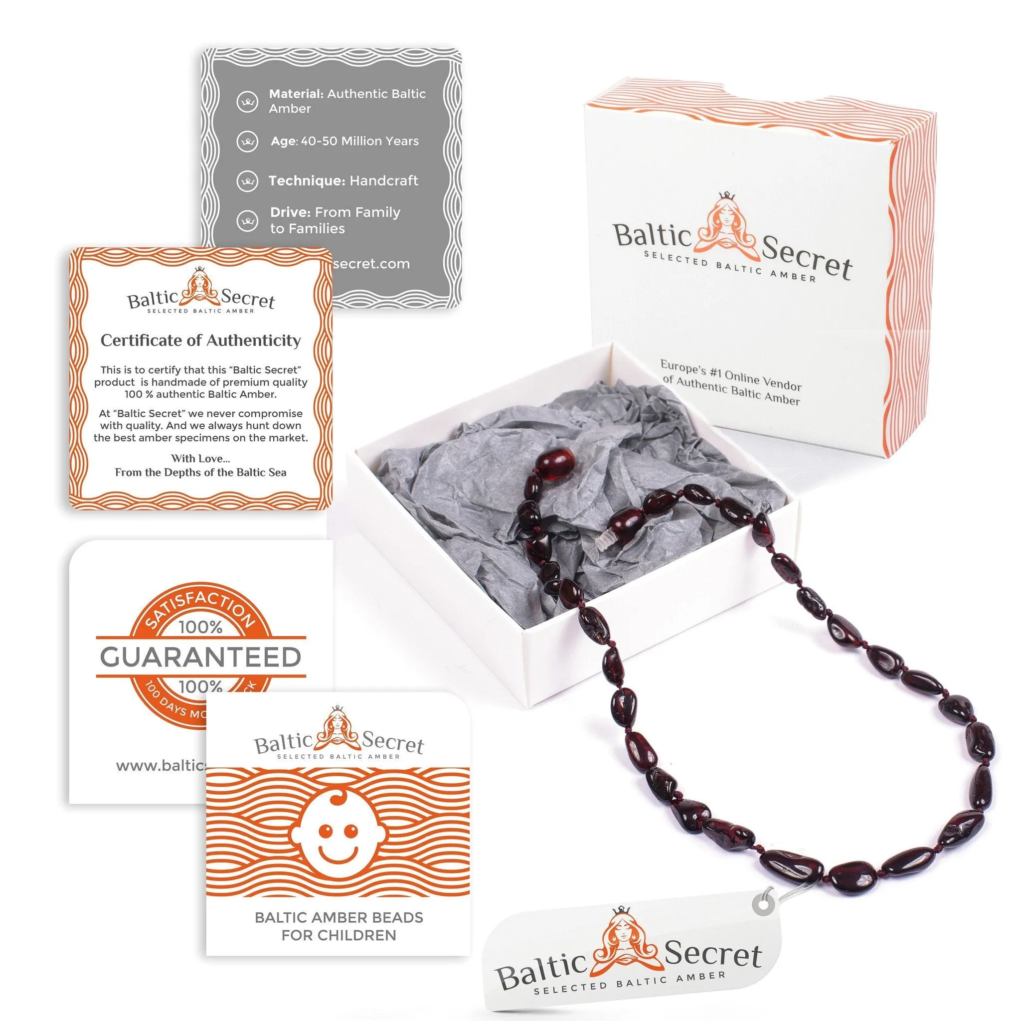PREMIUM POLISHED CHERRY BALTIC AMBER TEETHING NECKLACE & BRACELET - SAFE & AUTHENTIC