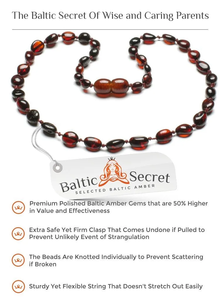 PREMIUM POLISHED CHERRY BALTIC AMBER TEETHING NECKLACE & BRACELET - SAFE & AUTHENTIC