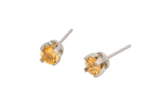 Pure Titanium Earrings Citrine Facet Cut Hypoallergenic Nickel Free Studs