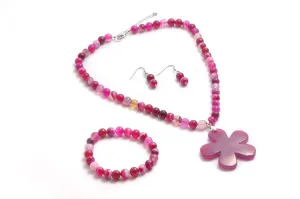 PURPLE AGATE SET OF NECKLACE   STRETCHABLE BRACELET   EARRING