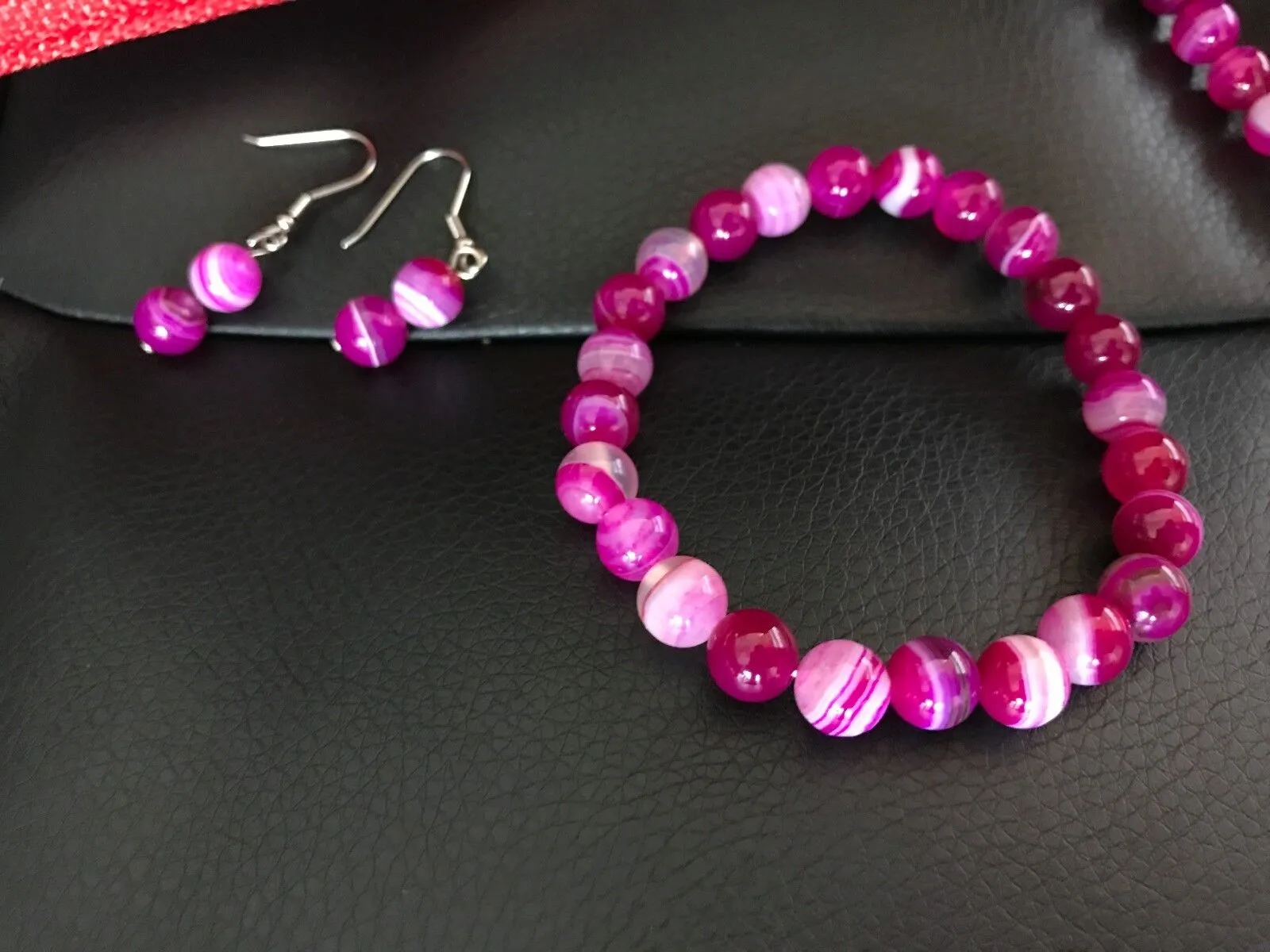 PURPLE AGATE SET OF NECKLACE   STRETCHABLE BRACELET   EARRING