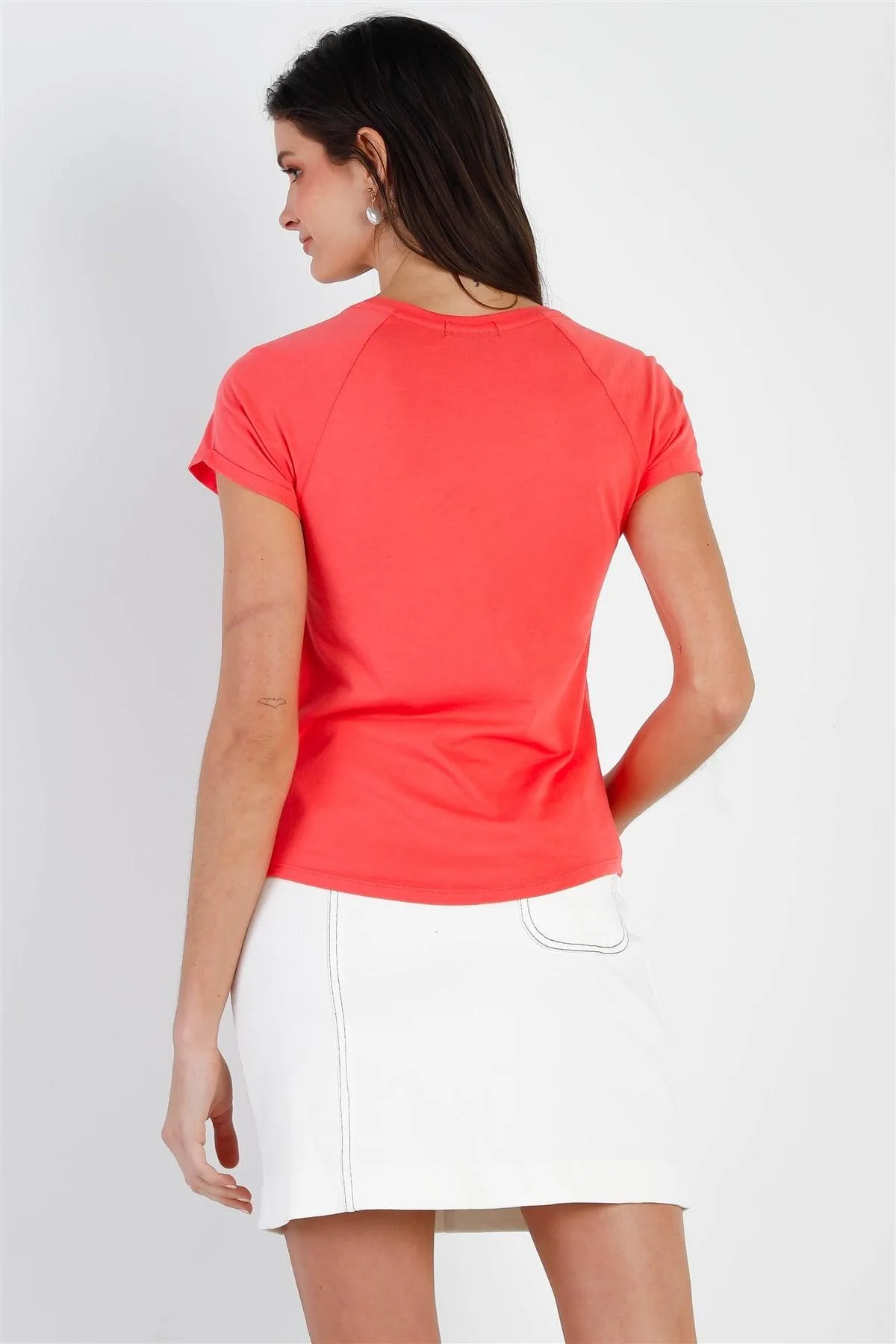 "Love" Print Coral Short Sleeve T-Shirt Top /2-2-2