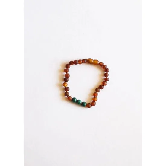 Raw Cognac Amber   Malachite Bracelet