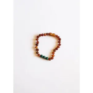 Raw Cognac Amber   Malachite Bracelet