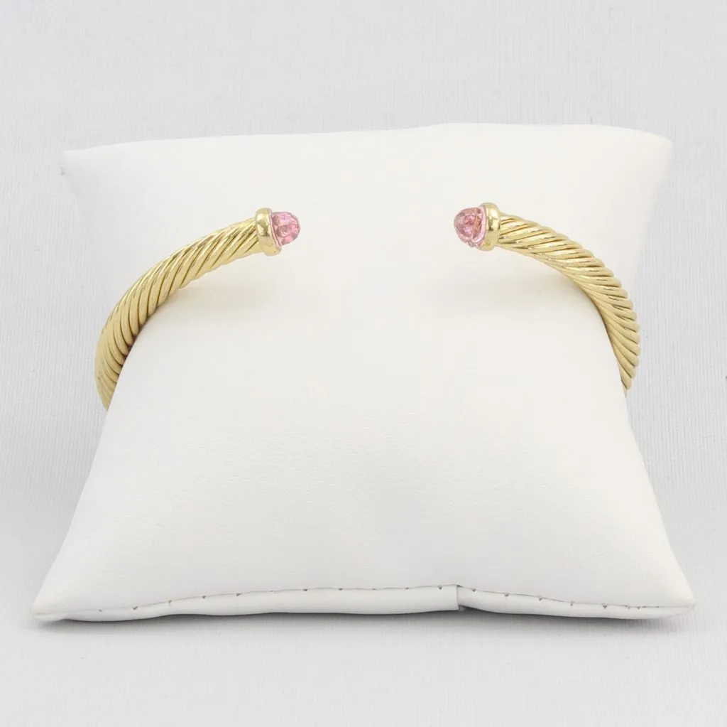 Rope cuff bracelet with colored faceted gemstone