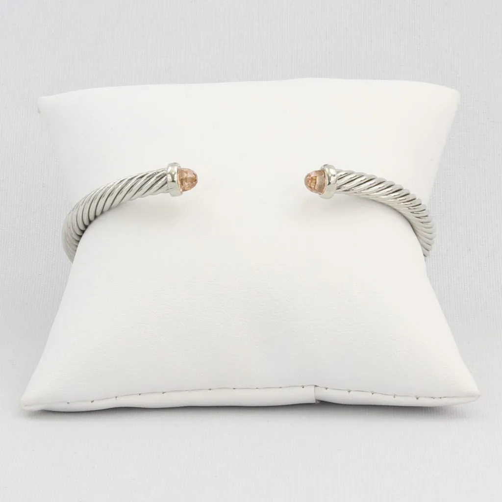 Rope cuff bracelet with colored faceted gemstone
