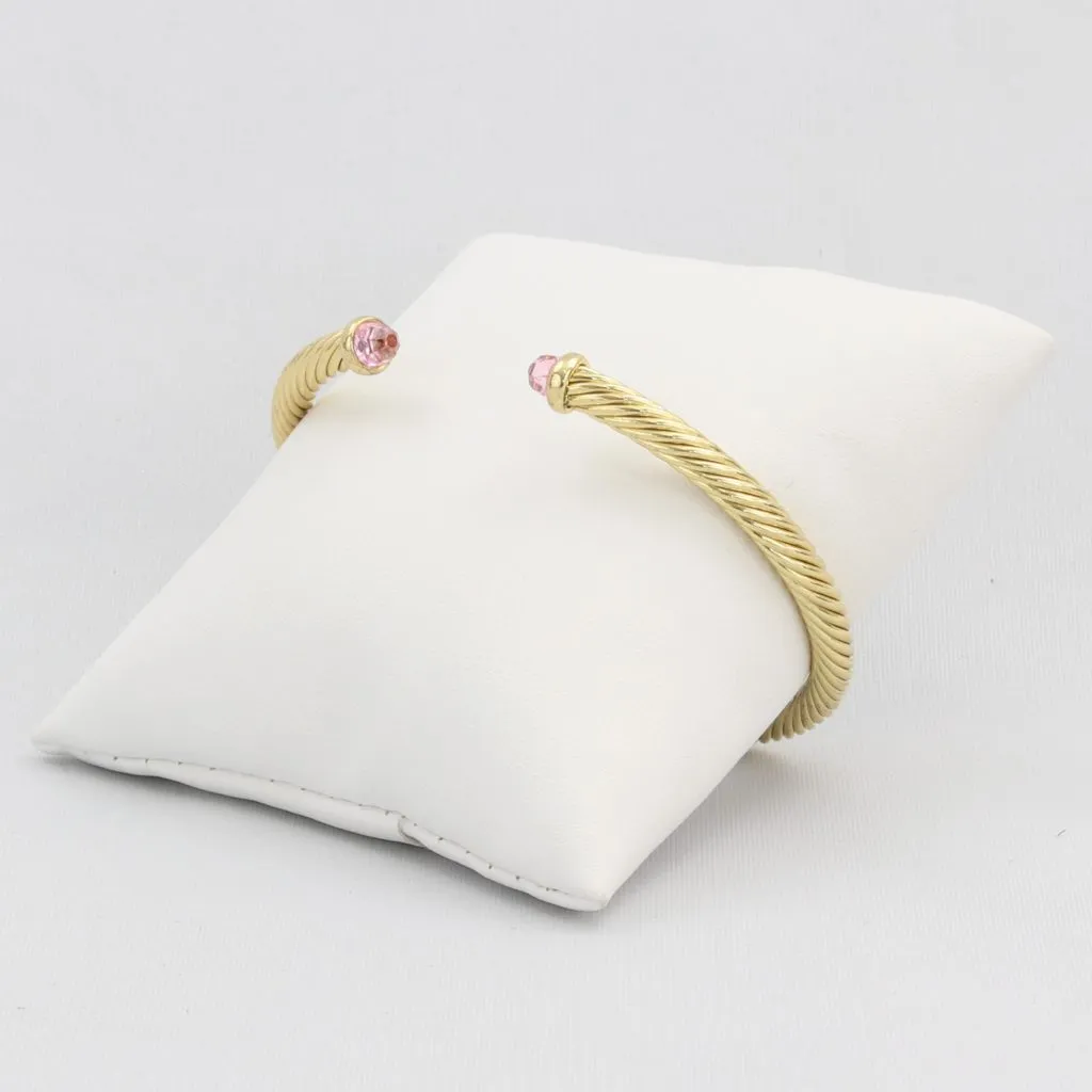 Rope cuff bracelet with colored faceted gemstone