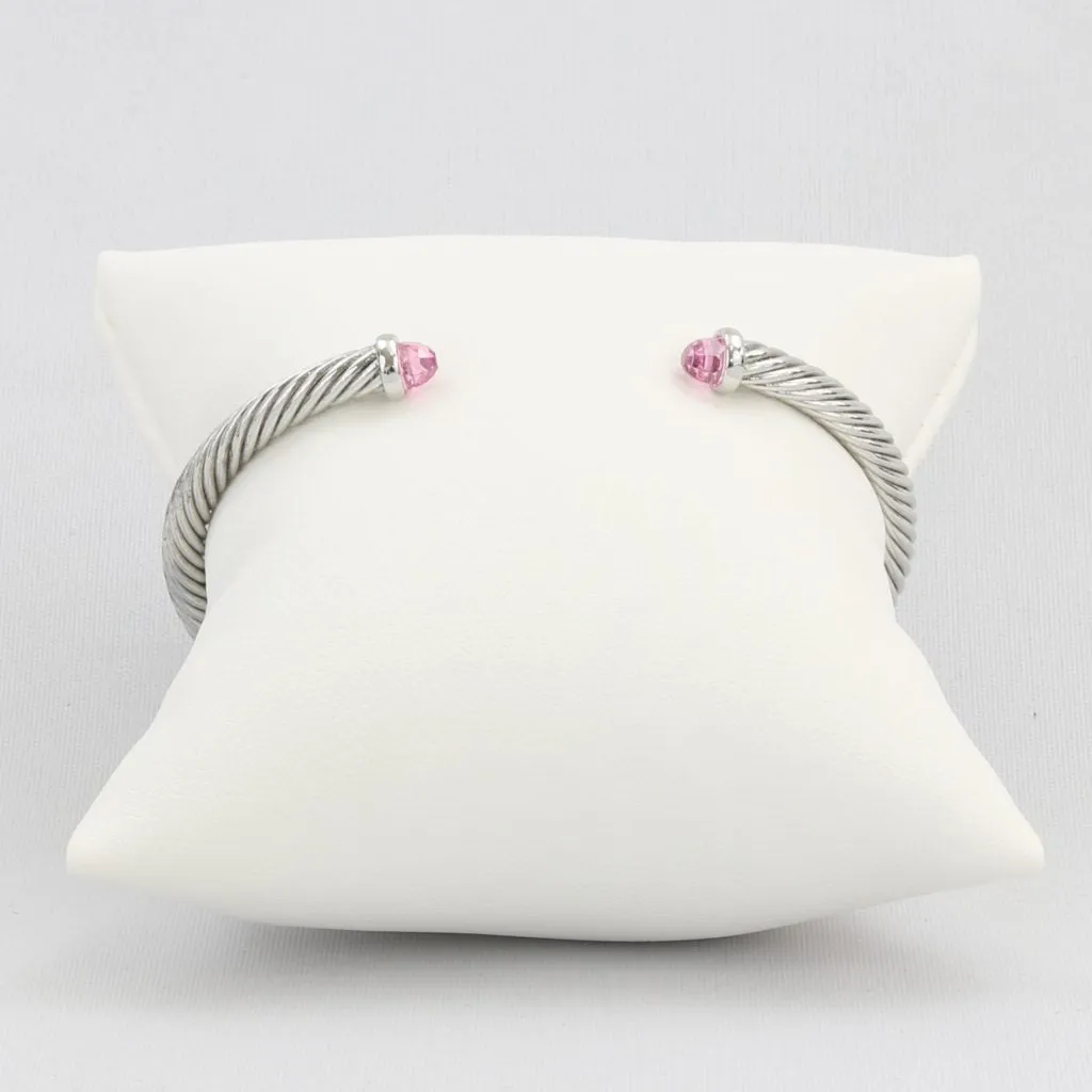 Rope cuff bracelet with colored faceted gemstone