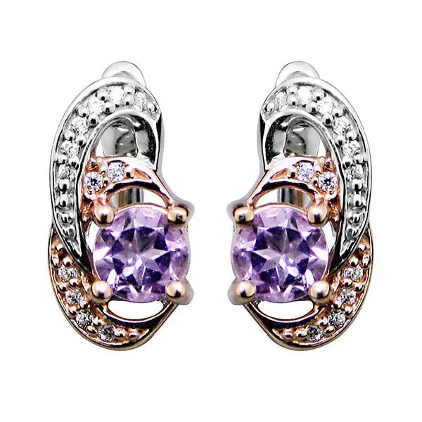 Rose Tone Silver Amethyst Earrings