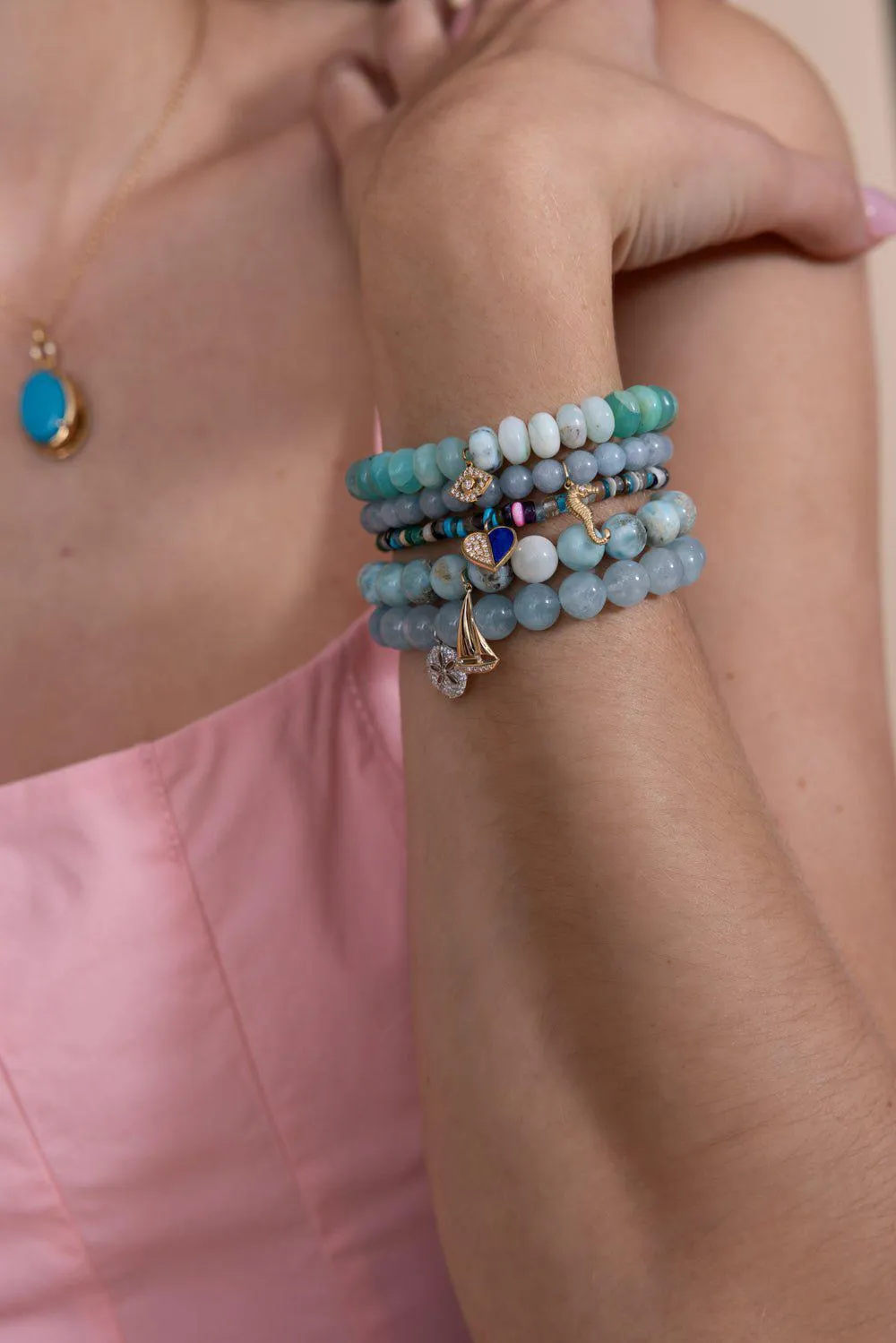 Sand Dollar Aquamarine Charm Bracelet