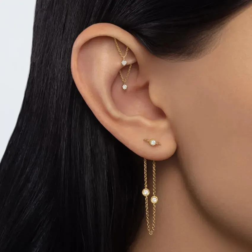 Scalloped Set Diamond Chain Orbit Earring by Maria Tash in White Gold