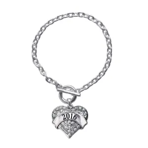 Silver 2016 Pave Heart Charm Toggle Bracelet