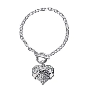 Silver 911 Dispatch Pave Heart Charm Toggle Bracelet