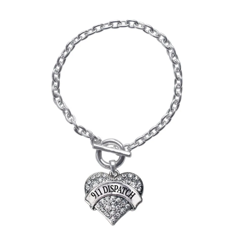 Silver 911 Dispatch Pave Heart Charm Toggle Bracelet