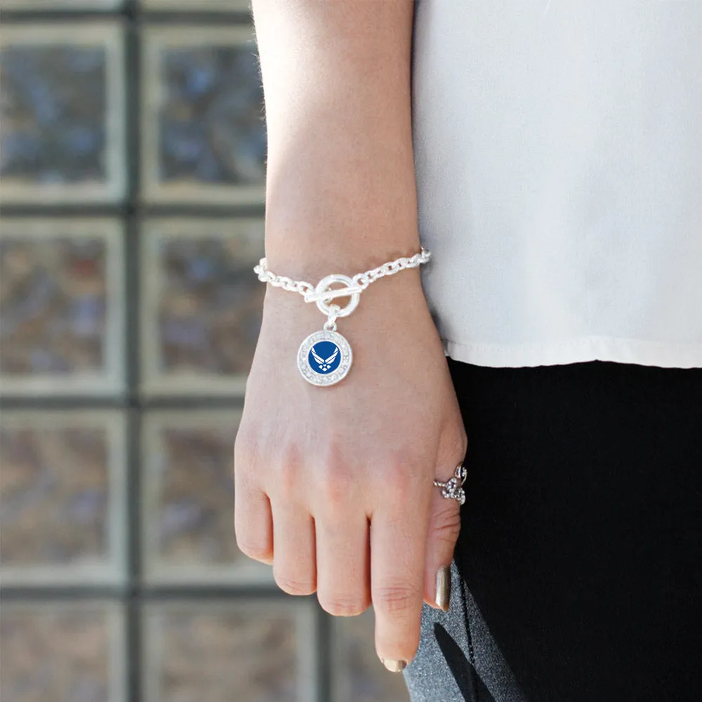 Silver Air Force Symbol Circle Charm Toggle Bracelet