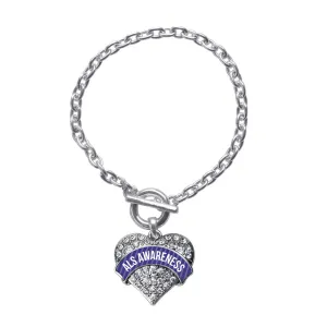 Silver ALS Awareness Pave Heart Charm Toggle Bracelet