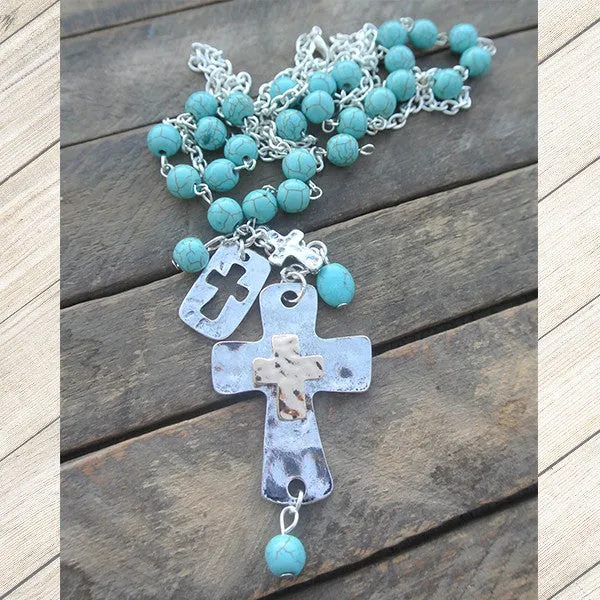 Silver & Gold Turquoise Cross Necklace