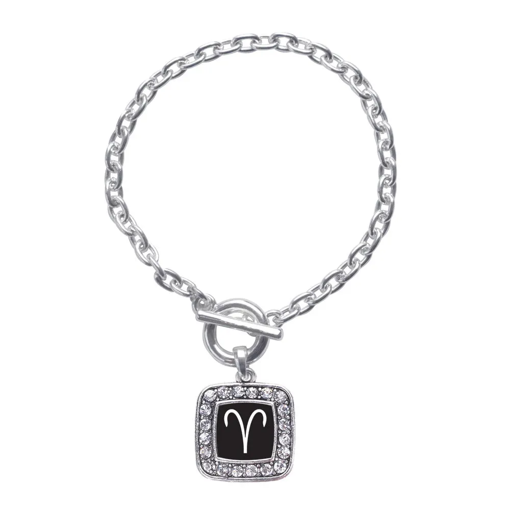 Silver Aries Zodiac Square Charm Toggle Bracelet