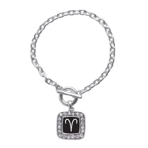 Silver Aries Zodiac Square Charm Toggle Bracelet