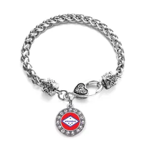 Silver Arkansas Flag Circle Charm Braided Bracelet
