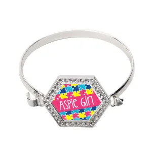 Silver Aspie Girl Hexagon Charm Bangle Bracelet