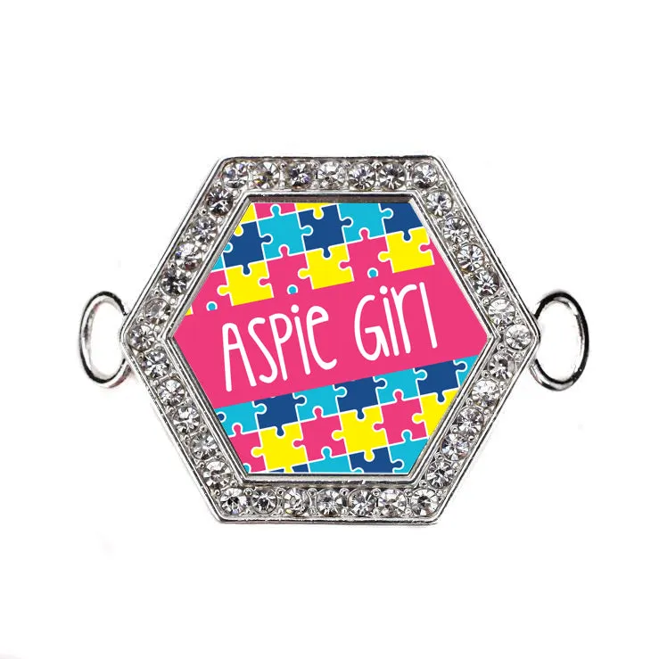 Silver Aspie Girl Hexagon Charm Bangle Bracelet