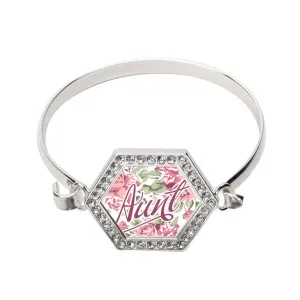 Silver Aunt Floral Hexagon Charm Bangle Bracelet
