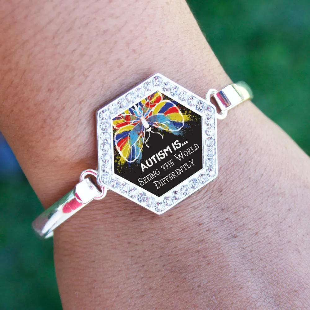 Silver Autism Acceptance Hexagon Charm Bangle Bracelet