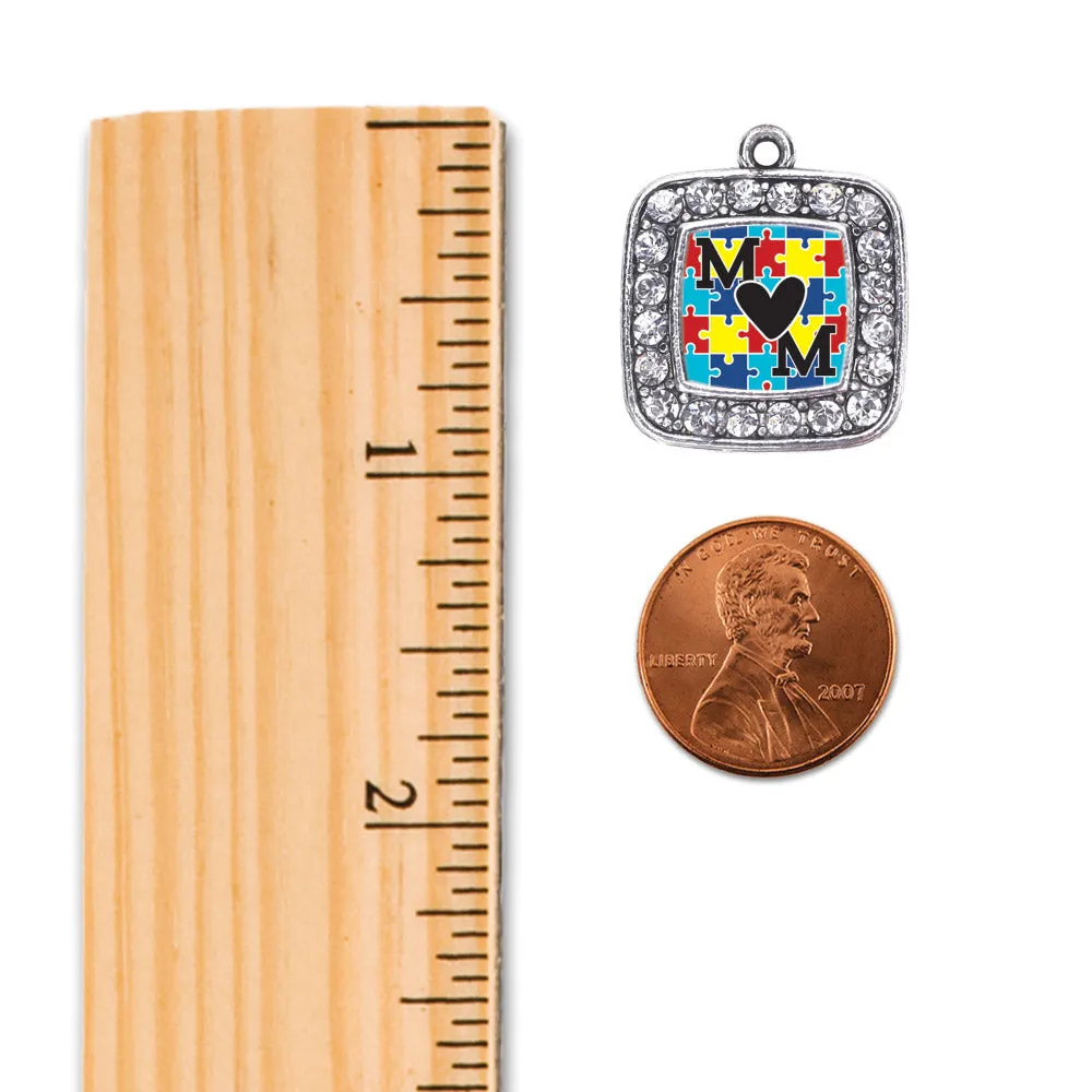 Silver Autism Mom Square Charm Toggle Bracelet