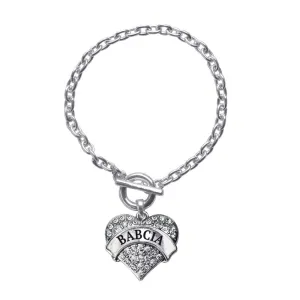 Silver Babcia Pave Heart Charm Toggle Bracelet