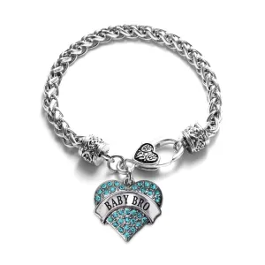Silver Baby Bro Aqua Aqua Pave Heart Charm Braided Bracelet