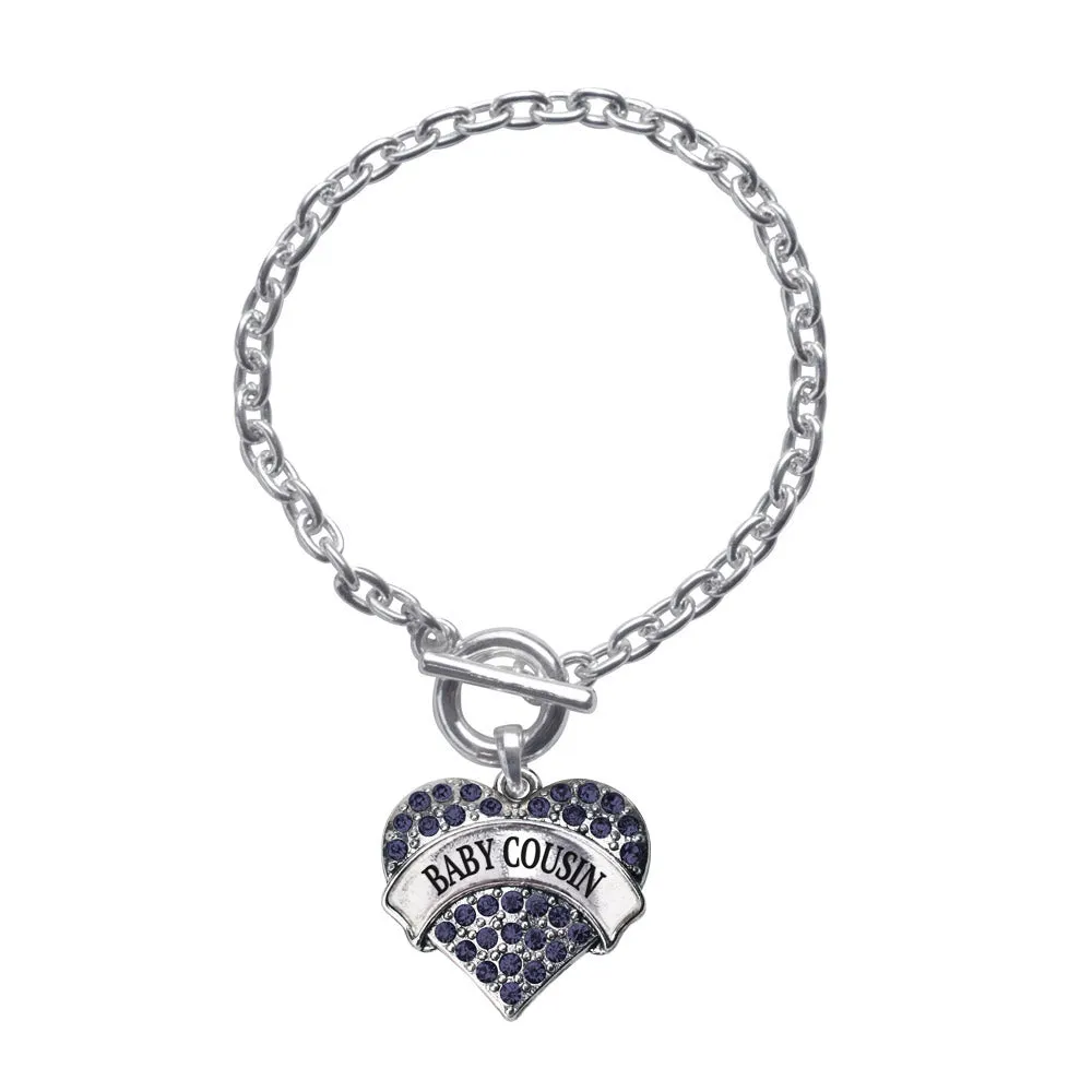 Silver Baby Cousin Navy Blue Pave Heart Charm Toggle Bracelet