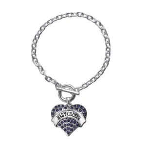 Silver Baby Cousin Navy Blue Pave Heart Charm Toggle Bracelet