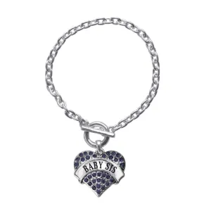 Silver Baby Sis Navy Blue Blue Pave Heart Charm Toggle Bracelet
