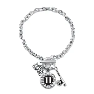 Silver Baseball Bat - Sports Number 11 Circle Charm Toggle Bracelet