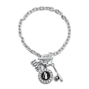 Silver Baseball Bat - Sports Number 4 Circle Charm Toggle Bracelet