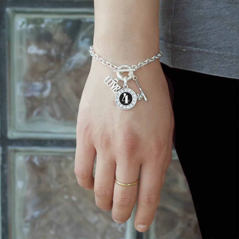 Silver Baseball Bat - Sports Number 4 Circle Charm Toggle Bracelet